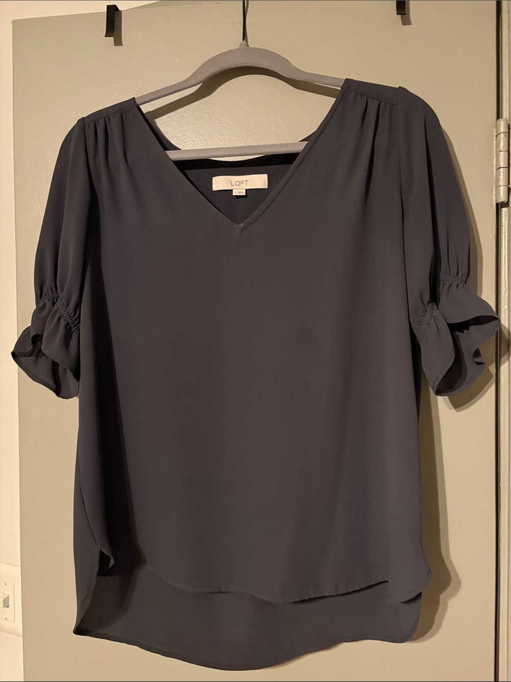 LOFT Slate Blue V-Neck Short Sleeve Blouse